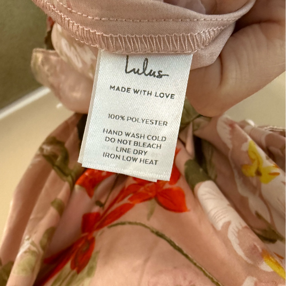 Lulus pink floral print satin midi dress wedding guest final size M - Picture 7 of 7